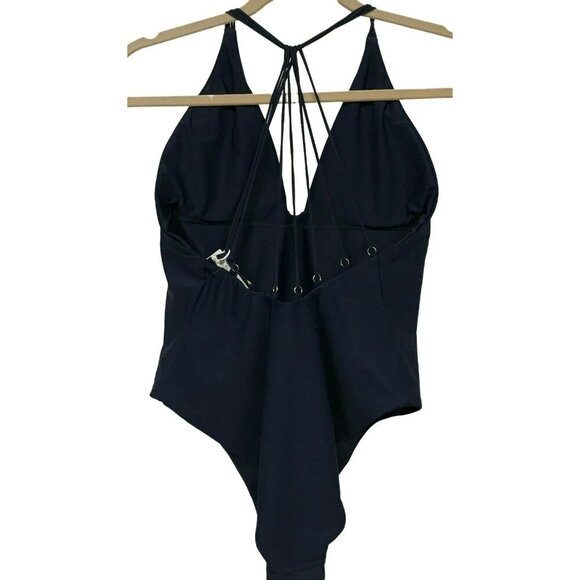 Mandalay Swimwear Navy One Piece Strappy Back V-Neck Swimsuit Sz XL NEW - Picture 3 of 6
